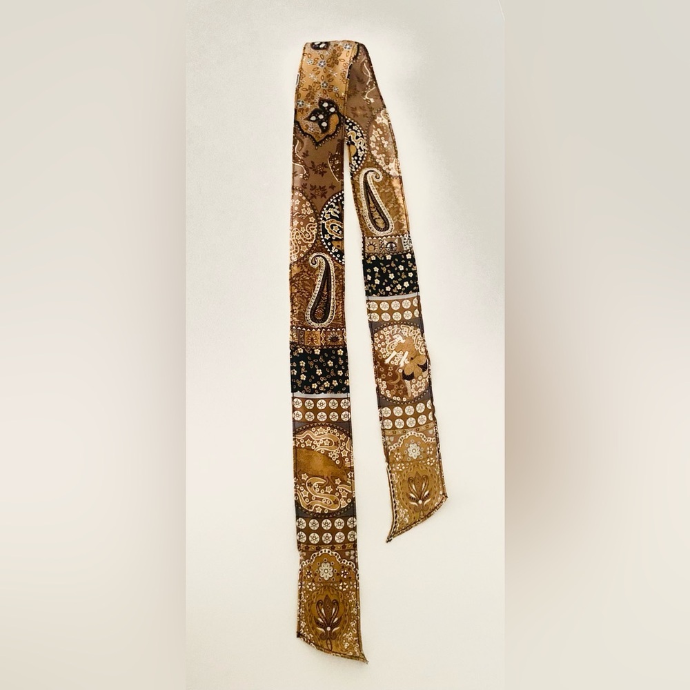 Vintage Real Silk Zodiac Skinny Hair Scarf